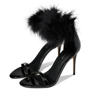 Marc Fisher Black Feather-Trim High Heels